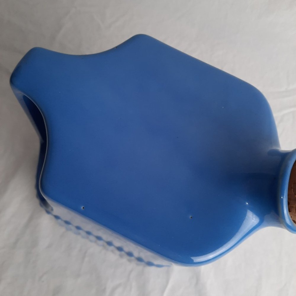 SOLD RARE Midcentury Blue Ceramic Refrigerator Pitcher with Cork Stopper - Picture 7 of 7